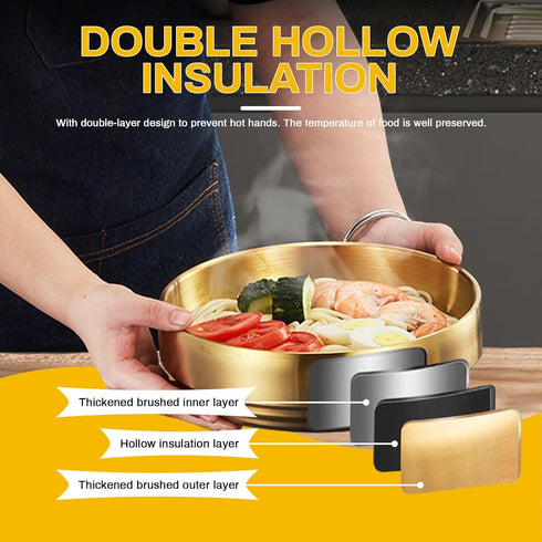 7.3In Gold Large Stainless Steel Soup Bowl, 35OZ Double Walled Sashimi Dish, Unbreakable Serving Bowl Rice Bowls Soup Bowl Salad Bowl Noodle Bowl ...