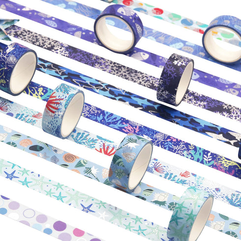 YUBX Ocean Blue Washi Tape Set 10 Rolls Silver Foil Print Decorative Masking Tapes for Arts, DIY Crafts, Journals, Planners, Scrapbook, Wrapping (...