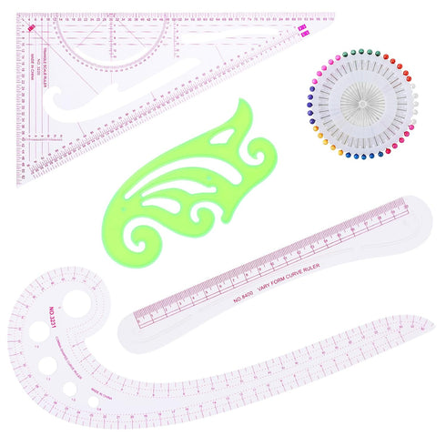 Aster 5Pcs Sewing Curve Ruler Set, French Curve Ruler for Pattern Making Fashion Clear Metric Sewing Ruler Set Plastic Sewing Tools and Color Posi...