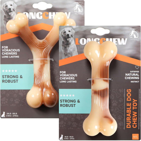 2 Pack Indestructible Dog Bones Chew Toys for Aggressive Chewers, Long Lasting Nylon Bone Tough Durable Dog Toys Puppy Toys Teeth Cleaning for Med...