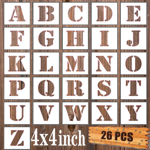 BTORER 4inch Letter Stencils Symbol Alphabet Craft Templates, 26Pcs Reusable Plastic Letter Decoration Art Templates Interlocking Stencil Kit for ...