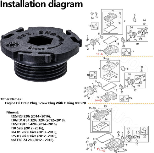 5 PCS Engine Oil Pan Drain Plug with O-Ring Seal 11137605018 Fit for Rear-Wheel Drive BMW 228i 320i 328i 428i 528i X1 X3 Z4...