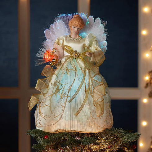 Kurt S. Adler CUL Fiber Optic LED Angel Christmas Treetop Figurine, 12-Inch, Ivory and Gold Tree Topper...