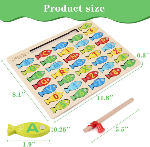 Magnetic Wooden Fishing Game Toy for Toddlers, Alphabet Fish Catching Counting Games Puzzle with Numbers and Letters, Preschool Learning ABC Math ...