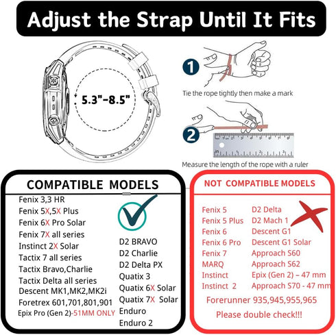 26 watch band compatible with garmin fenix 5x 6x Pro 7x 3 hr quick fit 26mm bands replacement for Epix Pro Gen 2 51mm Enduro 2 Descent Mk1 Mk2 Mk2...