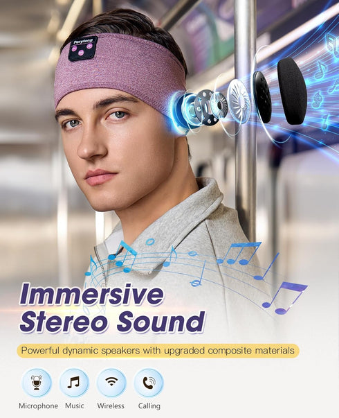 Perytong Sleep Headphones Headband, Bluetooth Sports Headband,Wireless Sleeping Headphones Sleep Earbuds,Sports Headphones Headband for Side Sleep...