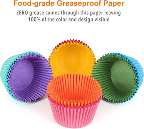 Gifbera Bright Rainbow Jumbo Cupcake Liners Large Solid Colorful Paper Baking Cups 200-Count...