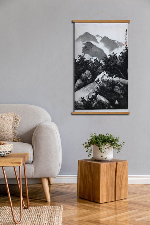 Asian Wall Art Decor Paintings For Bedroom, Living Room, Black And White Wall, Handmade Hanging Chinese Japanese Traditional Landscape...