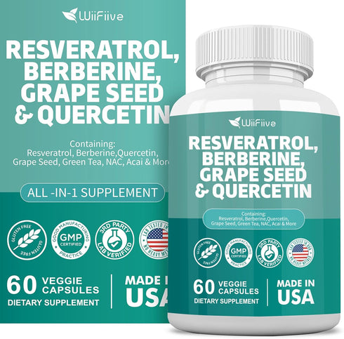 NEW Resveratrol 6000mg Berberine 3000mg Grape Seed 3000mg Quercetin 4000mg,Polyphenol Supplement for Women and Men with Red Wine Pomegranate Noni ...