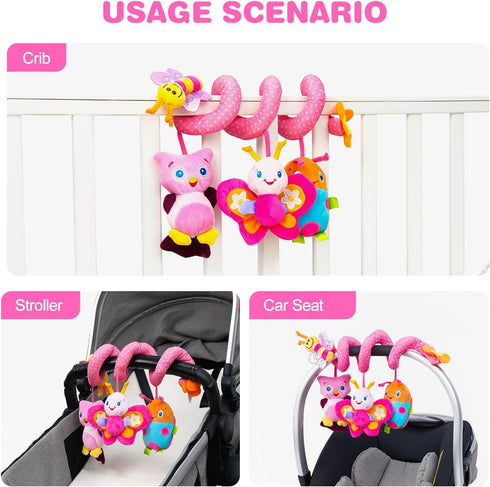 Jollybaby Baby Car Seat Stroller Toys, Plush Activity Hanging Spiral Activity Pram Crib with Music Box, Rattles, Squeaker for Babies Infant Boys G...