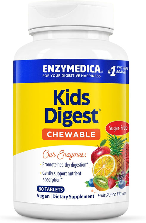 Enzymedica Kids Digest, Chewable Digestive Enzymes, Natural Fruit Punch Flavor, 60 Servings...