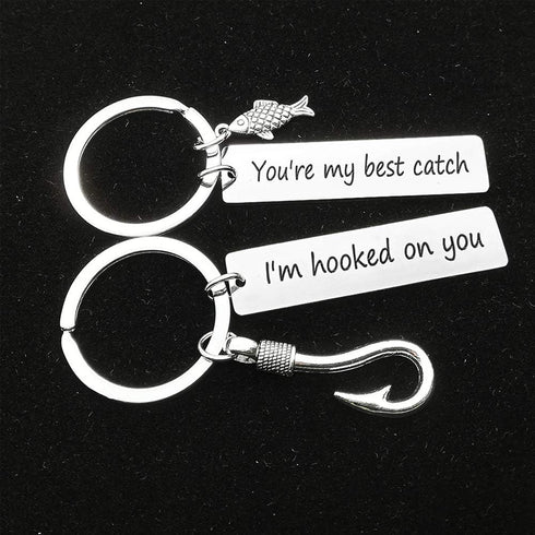 Vadaka Couple Keychain I'm Hooked on You You're My Best Catch Keychain Set Fisherman Gift Fishing Lure Jewelry Couple Gift for Lovers Boyfriend Gi...