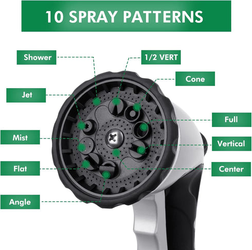 RESTMO Garden Hose Nozzle Sprayer, Heavy Duty Metal Water Hose Nozzle with 10 Different Spray Patterns, High Pressure Hand Sprayer for Watering Pl...