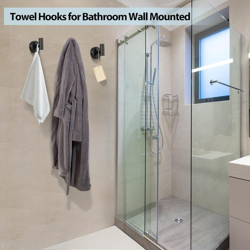 Towel Hooks for Bathroom,2 Packs Wall Mount Towel Holder,Black Matte Wall Robe Hook,Stainless Steel Heavy Duty Door Hanger Towel Hook for Kitchen,...