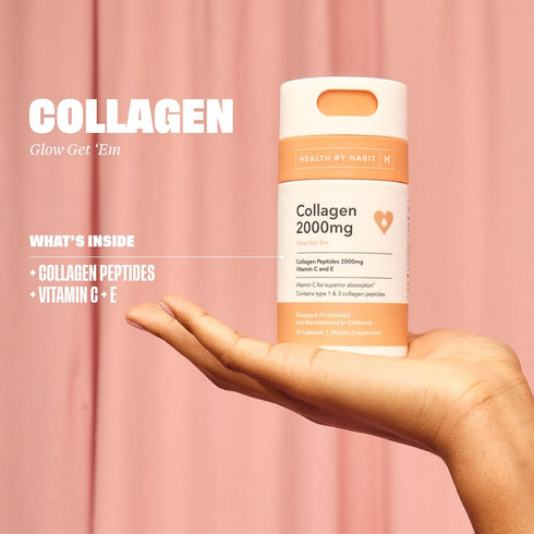 Health by Habit Collagen Supplement (60 Capsules) - Vitamin C & Vitamin E, 2000mg, Collagen Peptides, Superior Absorption, Support your Skin, Non-...