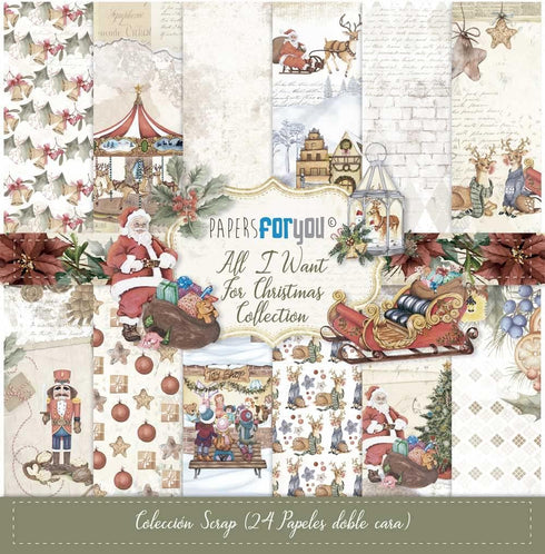 Papers For You - Mini Scrapbooking and Craft Paper Kit | "All I Want For Christmas" Collection | Includes 24 Double Sided Papers with Different De...