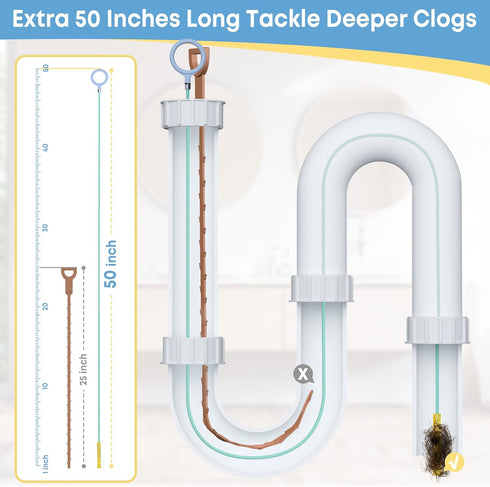 Kelly's Collection 50 Inch Drain Snake Hair Clog Remover, Extra Long Sink Snake Anti-break Metal with Nylon Layer, Shower Snake Hair Drain Cleaner...