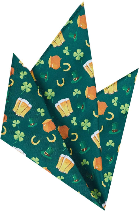 Jacob Alexander Men's Happy Saint Patrick's Day Lucky Drinks Clovers Hat Gold Pot Horseshoe Pocket Square - Dark Green...