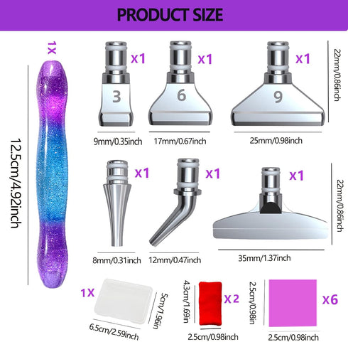 16pcs Silver Metal Tips Diamond Painting Pen Kits, 6pcs Stainless Steel Tips, 6 Glue Clays, 2 Finger Sleeves , 5D Diamond Painting Accessories Too...
