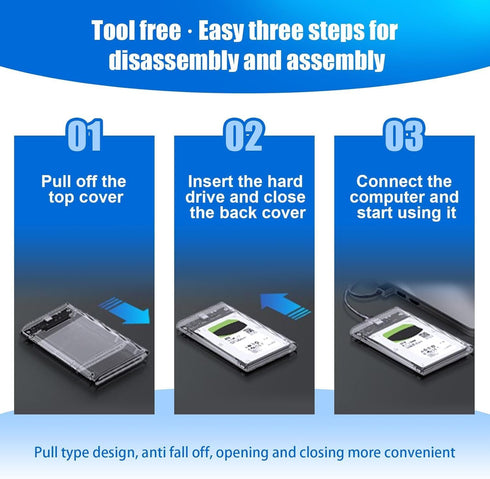 SSD HDD Hard Drive Enclosure 2.5" inch SATA III USB 3.0 Caddy Case External Reader Laptop Fast Data Trasfer UASP Cable Included Tool-Free LED Indi...