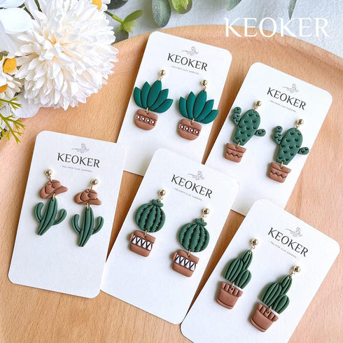 KEOKER Clay Cutters for Polymer Clay Jewelry, Cactus Polymer Clay Cutters for Earrings jewelry Making, 10 Shapes Potted Plant Clay Earrings Cutter...