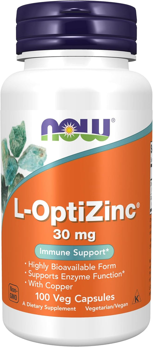 NOW Supplements, L-OptiZinc® 30 mg with Copper, Highly Bioavailable Form, Immune Support*, 100 Veg Capsules...