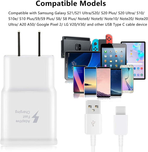Adaptive Fast Charger Kit with USB Type C Cable?5 ft? Fast Charging Wall Charger Block Compatible with Samsung Galaxy S21/S21 Ultra/S20/S20+/S10/S...