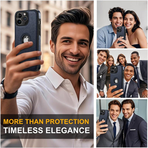 Classy Design Luxury Leather Phone Case for iPhone 12 & iPhone 12 Pro Non-Slip Grip Full Body Ultra Slim Protective Case (2020,6.1”) (Blue)...