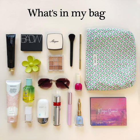 STARDW Flower Cosmetic Bags Makeup Bags for Women and Girls,Travel Makeup Bag Large Capacity Canvas Makeup Bag,Makeup Organizer Bag Zipper Pouch (...