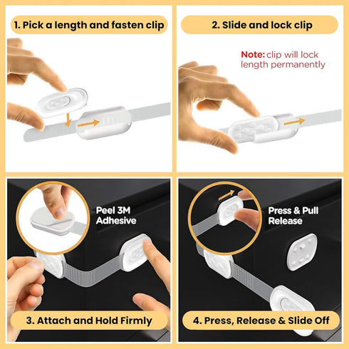 Child Safety Cabinet Locks(6 Pack) Child Proof Cabinet Locks with Adhesive for Fridge, Cabinets, Drawers, Dishwasher, Toilet Safe Material No Dril...