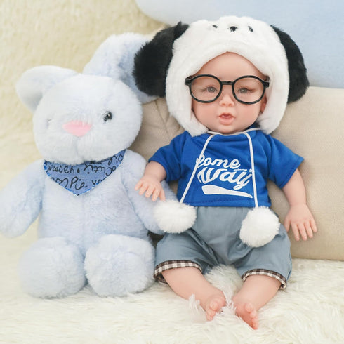 Full Silicone Doll Clothes Outfits for 14", Reborn Baby Doll Suit Accesories Set - Newborn Girl Boy Baby Clothing Gifts Set - Blue Set & Frame (Cl...