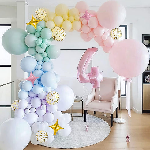 Blue and Gold Balloons Arch Kit, Double Stuffed Pastel Blue Balloon Arch Kit Dusty Light Baby Blue Metallic Gold Confetti Balloons for Baby Boy Sh...