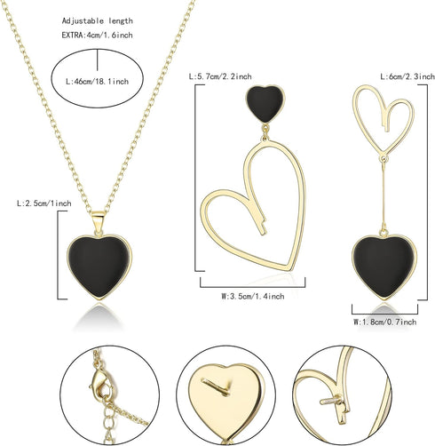 Flyonce Valentines Jewelry Set Mismatched Heart Jewelry Set for Women, Heart Pendant Necklace Asymmetric Earrings Set Valentines Day Gifts for Her...