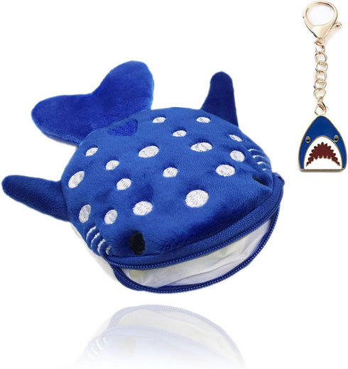 Shark Coin Purse Small Wallet for Women Cute Plush Cartoon Coin Pouch Cosmetic Items Bag for Headphones?coins?Banknotes and Lipstick (with Keychai...