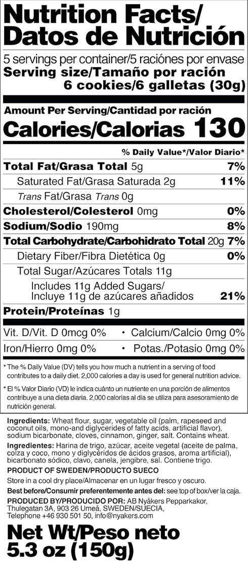 Nyakers Swedish Ginger Snaps, Original Flavor, 150 grams...
