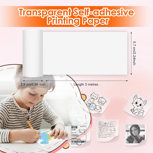 HuiJuKeJi 3 Rolls Mini Printer Paper,Self-adhesive Transparent Paper 5.7 x 2.5cm,Thermal Inkless Sticker Paper for Mini Portable Bluetooth Receipt...