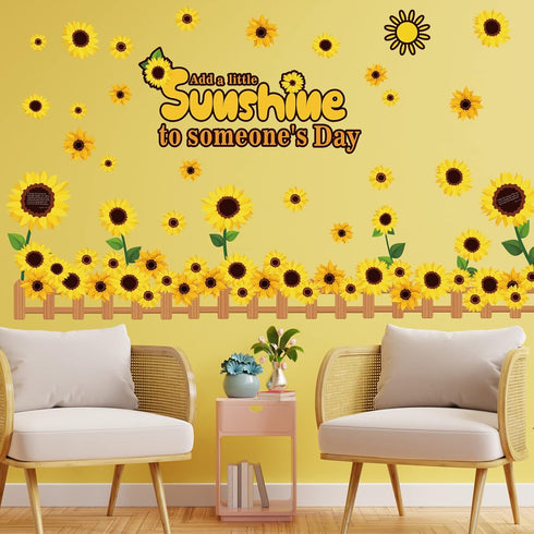 92 Pcs Summer Sunflower Bulletin Board Decorations Sun Flower Cutouts with Growth Spring Yellow Flower Bulletin Board Set for Classroom Window Wal...