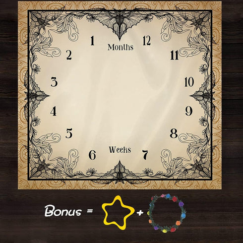 Bats Baby Monthly Milestone Blanket, 48x40in Soft Flannel, Gothic Style Halloween, Newborn Mom Gifts, Baby Shower Age Growth Tracker with Bonus Ma...
