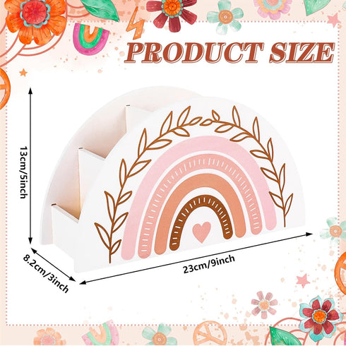 Back to School Rainbow Pencil Pen Holder Boho White Pink Wooden Pen Organizer Desktop Pen Container for Makeup Brushes Crayon Office Student Teach...
