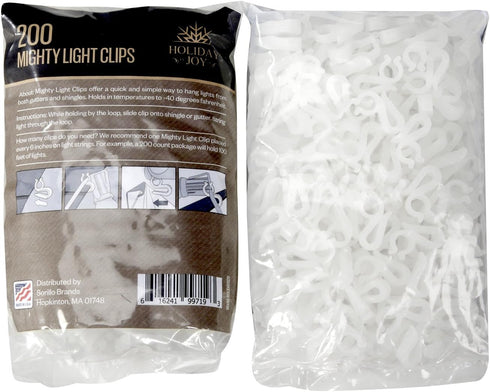 Holiday Joy - 200 Mighty Clip Lights - Quick & Easy Installation of Christmas Lights on Shingles & Gutters - Made in USA (200 Pack)...