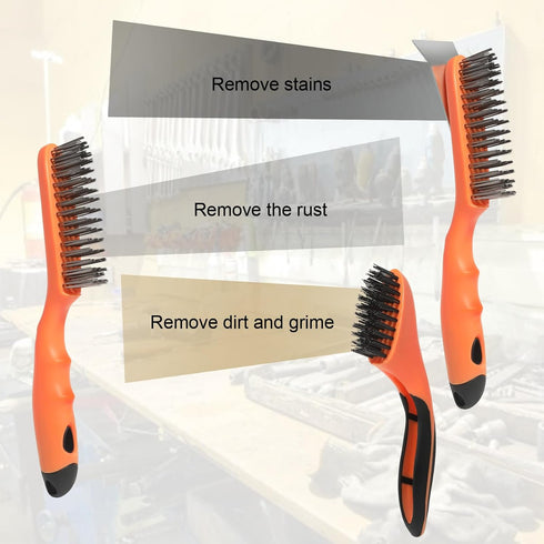Wire Brush Cleaning Set 3Pc,Detail Brush 10-1/2" and 8",for Cleaning Welding Slag,Rust and Dust.Stainless Steel Brushes with Strong Handle & Metal...