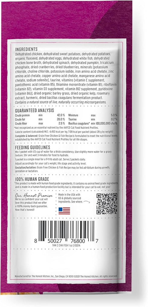 The Honest Kitchen Dehydrated Grain Free Chicken & Fish Cat Food, Single Serve Pack, 1 oz x10...