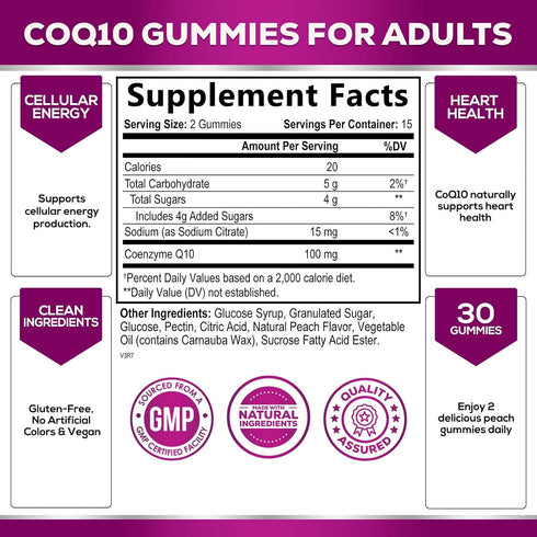 CoQ10 100mg Gummies - Coenzyme Q10 Supplement, CoQ10 Gummies Antioxidant for Heart Health Support & Energy Production, High Absorption Coenzyme Q1...