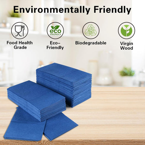 Navy Blue Napkins Hand Towels Disposable, Linen-Feel Dinner Napkins with Prefolded Built-in Flatware Pocket, Guest Paper Hand Towels For Wedding, ...