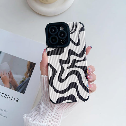 Designed for iPhone 15 Phone Case, Soft PU Leather TPU and Cute Art Wavy Painted for Women Men Compatible with iPhone Case (Beige/iPhone 15)...