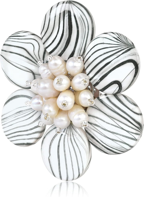 AeraVida Elegant Hand Painted White Zebra Theme Mother of Pearl Floral Style Pin or Trendy Beautiful Brooch...