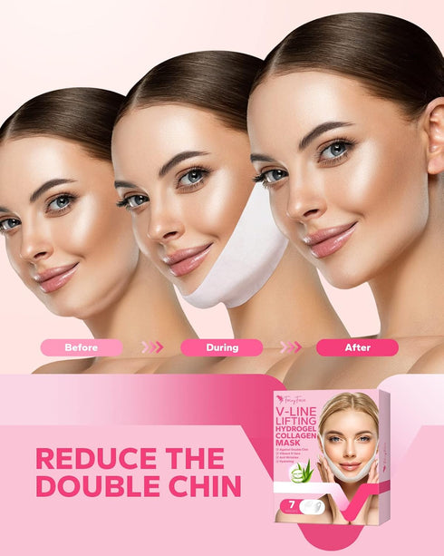 FairyFace V Line Shaping Face Masks (7 Count), Double Chin Reducer, Lifting Hydrogel Collagen Mask with Aloe Vera and Seaweed, Anti-Aging and Anti...