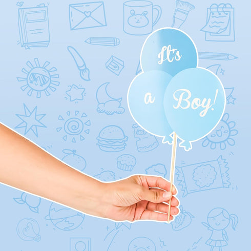 LASLU It's A Boy Baby Shower Party Photo Booth Props Kits on Sticks Set of 25pcs...