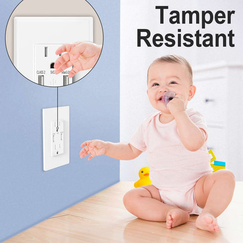 USB Wall Outlet Receptacles 5.0A, Electrical Outlets Duplex 15A Tamper Resistant with 2 High Speed USB Ports for iPhone, Samsung Galaxy S9, USB De...