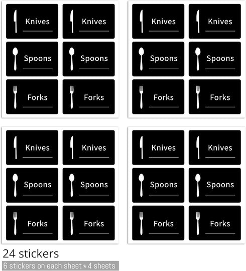 Black Cutlery Sign Stickers - Self Adhesive Peel and Stick Labels for Marking Forks, Spoons and Knives Storage...